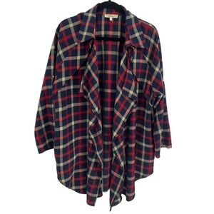 Andrée Plaid Waterfall Open Front Roll Tab Lightweight Cardigan - Sz L